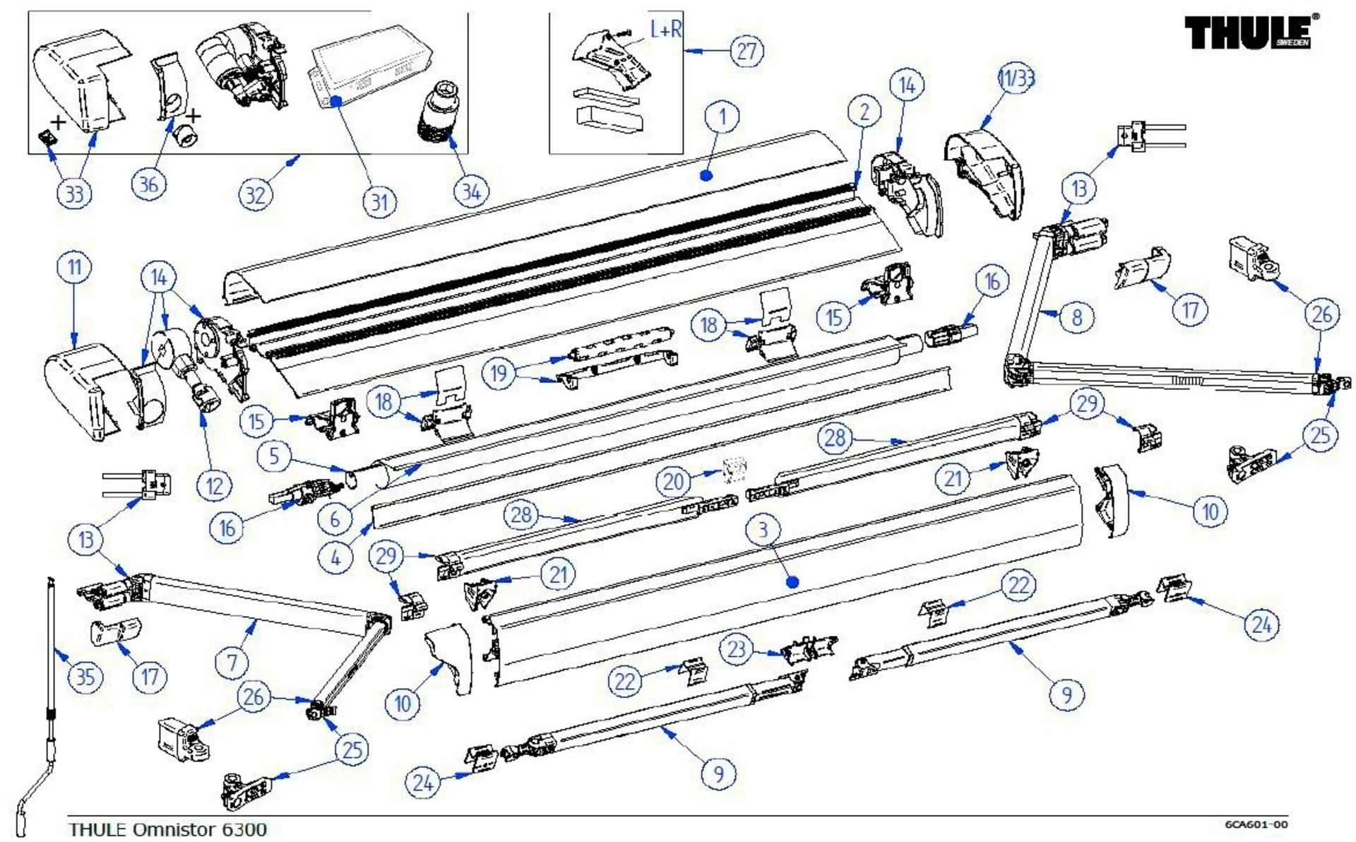Thule Stütze Gehäuse für Markise Omnistor 6200 / 6300 - Thule Ersatzteilnummer 1500602613