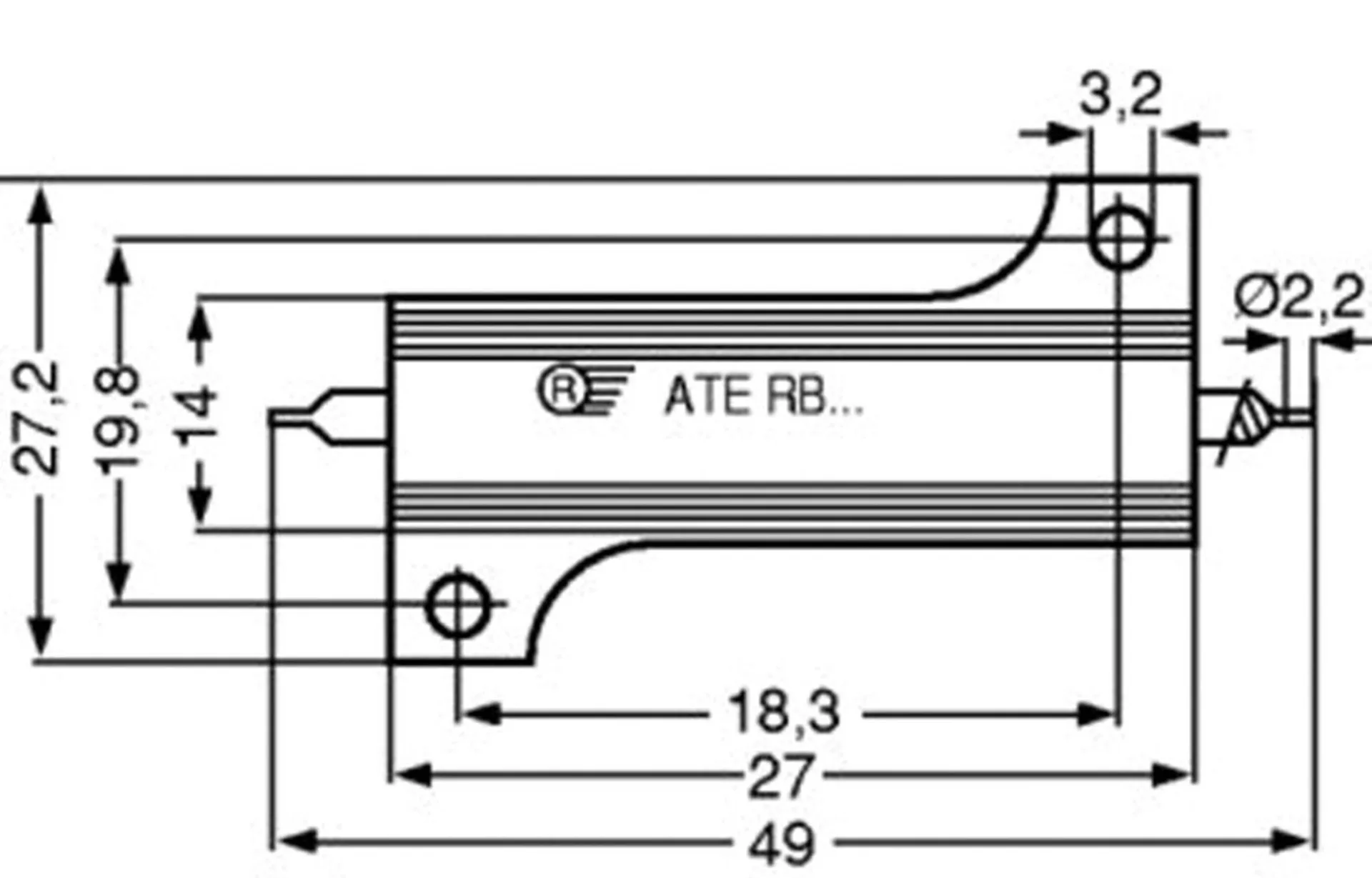 Drahtwiderstand für 24V 5W 25W 120 Ohm, 27x14x14mm Drahtwiderstand für 24V 5W 25W 120 Ohm, 27x14x14mm