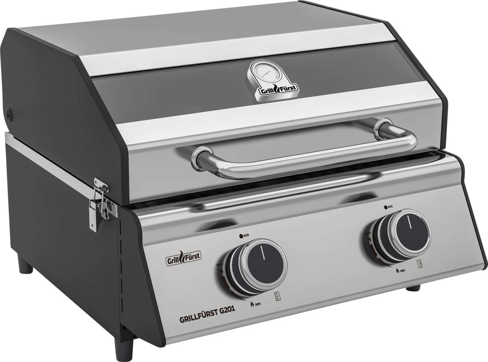 Grillfürst G201E gril à gaz portable en acier inoxydable, sac de transport inclus