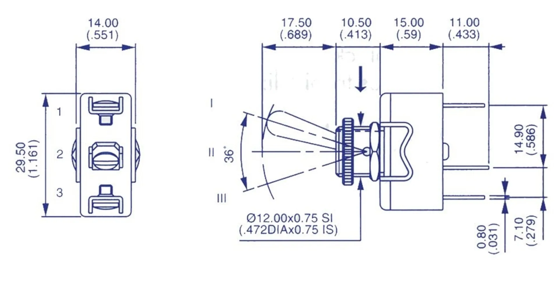 Kippschalter Metallhebel on-mom HD 15A 1 